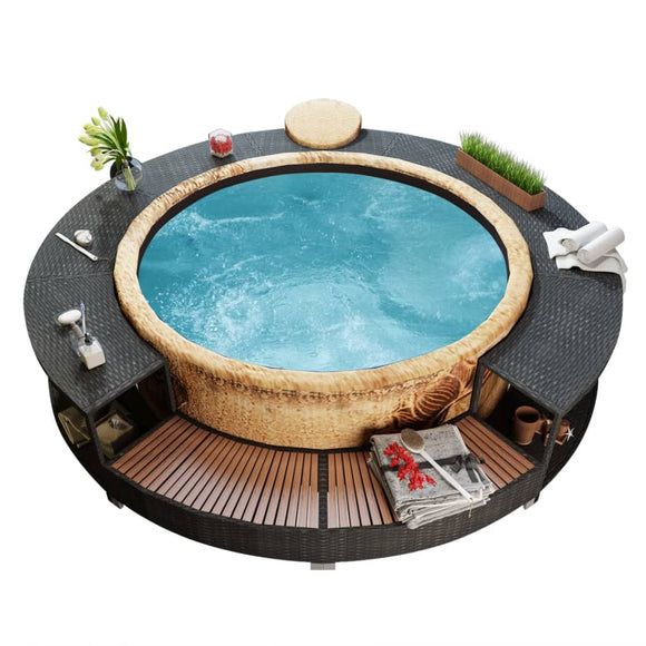 vidaXL Spa-Umrandung Poly Rattan Whirlpool-Umrandung Relaxmöbel Grau/Schwarz