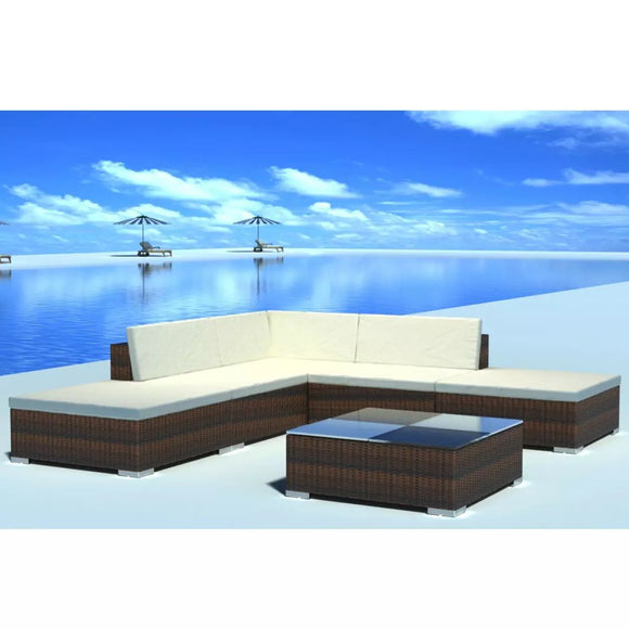 vidaXL Garden Lounge Set with Cushions 6 Piece Poly Rattan Outdoor Brown/Black