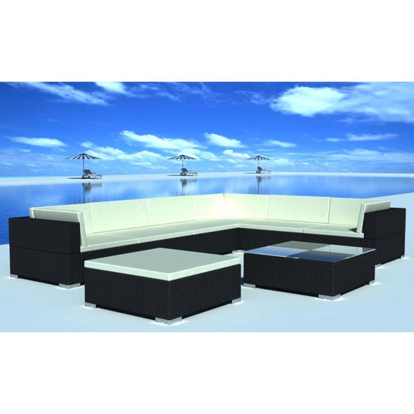 vidaXL 8 Piece Patio Lounge Set with Cushions Poly Rattan Black