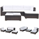 vidaXL 5 Piece Patio Lounge Set with Cushions Poly Rattan Brown