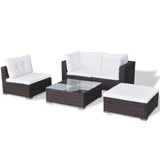 vidaXL 5 Piece Patio Lounge Set with Cushions Poly Rattan Brown