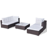 vidaXL 5 Piece Patio Lounge Set with Cushions Poly Rattan Brown