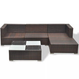 vidaXL 5-teiliges Terrassen-Lounge-Set mit Kissen Poly Rattan Braun