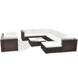 vidaXL 10-teiliges Terrassen-Lounge-Set mit Kissen Poly Rattan Braun