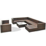 vidaXL 10 Piece Patio Lounge Set with Cushions Poly Rattan Brown