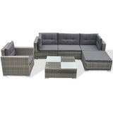 vidaXL 6-teiliges Terrassen-Lounge-Set mit Kissen Poly Rattan Grau