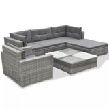 vidaXL 6-teiliges Terrassen-Lounge-Set mit Kissen Poly Rattan Grau