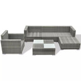 vidaXL 6 Piece Patio Lounge Set with Cushions Poly Rattan Gray