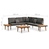 vidaXL 4-teiliges Terrassen-Lounge-Set mit Kissen Massives Akazienholz