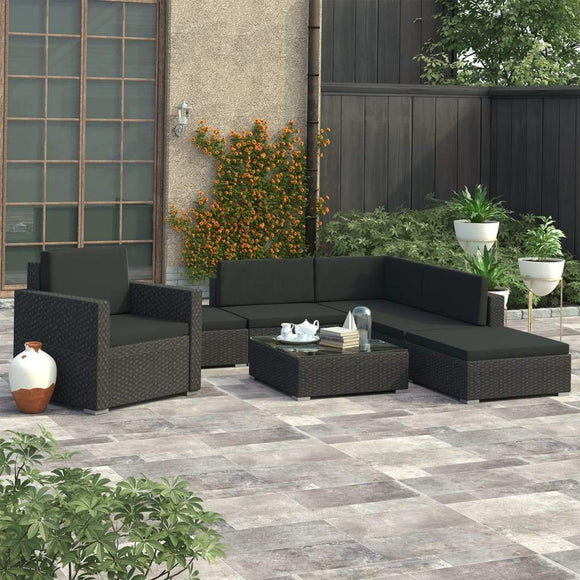 vidaXL 6-teiliges Terrassen-Lounge-Set mit Kissen Polyrattan Schwarz