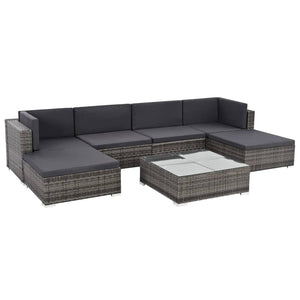 vidaXL 7-teiliges Terrassen-Lounge-Set mit Kissen Poly Rattan Grau