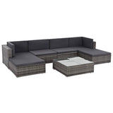 vidaXL 7 Piece Patio Lounge Set with Cushions Poly Rattan Gray