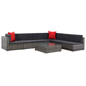 vidaXL 7-teiliges Terrassen-Lounge-Set mit Kissen Poly Rattan Grau