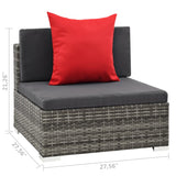 vidaXL 7-teiliges Terrassen-Lounge-Set mit Kissen Poly Rattan Grau