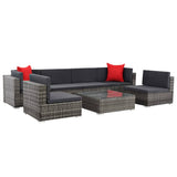 vidaXL 7-teiliges Terrassen-Lounge-Set mit Kissen Poly Rattan Grau