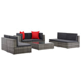 vidaXL 7-teiliges Terrassen-Lounge-Set mit Kissen Poly Rattan Grau