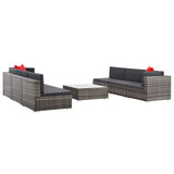 vidaXL 7-teiliges Terrassen-Lounge-Set mit Kissen Poly Rattan Grau