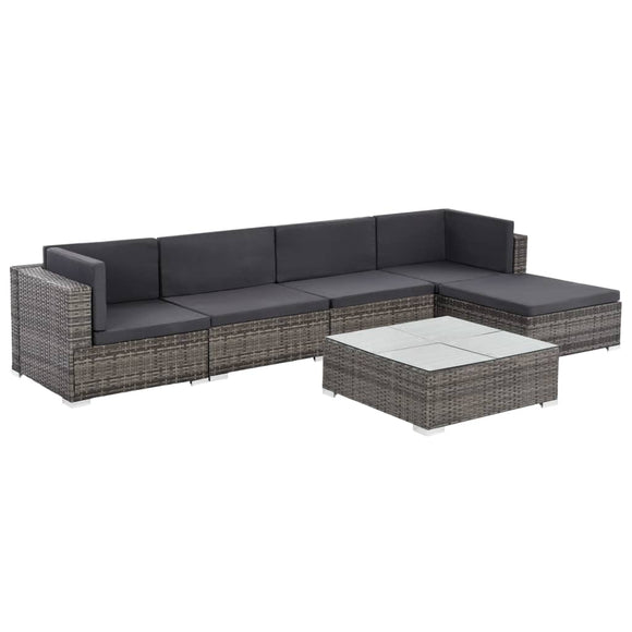 vidaXL 6-teiliges Terrassen-Lounge-Set mit Kissen Poly Rattan Grau