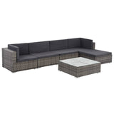 vidaXL 6 Piece Patio Lounge Set with Cushions Poly Rattan Gray