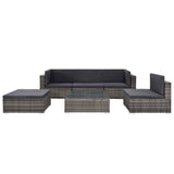 vidaXL 6-teiliges Terrassen-Lounge-Set mit Kissen Poly Rattan Grau