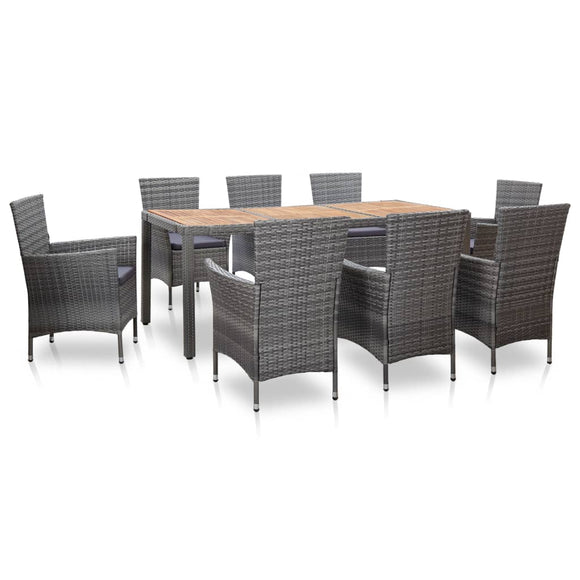 vidaXL Outdoor Dining Set with Cushions 7/9 Pieces Poly Rattan Gray/Black