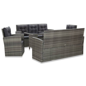 vidaXL 5 Piece Patio Dining Set with Cushions Poly Rattan Gray