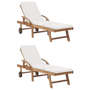 vidaXL 1/2x Solid Teak Wood Sun Lounger with Cushion Garden Seat Multi Colors