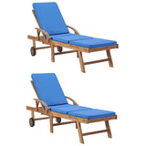 vidaXL 1/2x Solid Teak Wood Sun Lounger with Cushion Garden Seat Multi Colors