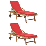 vidaXL 1/2x Solid Teak Wood Sun Lounger with Cushion Garden Seat Multi Colors