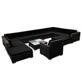 vidaXL 12-teiliges Terrassen-Lounge-Set mit Kissen Poly Rattan Schwarz