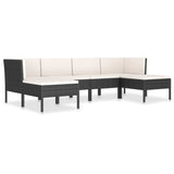 vidaXL 6 Piece Patio Lounge Set with Cushions Poly Rattan Black