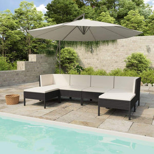 vidaXL 6-teiliges Terrassen-Lounge-Set mit Kissen Polyrattan Schwarz