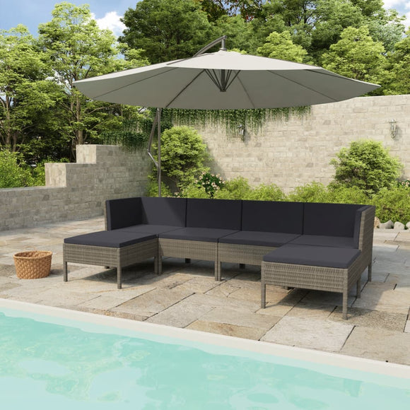 vidaXL 6 Piece Patio Lounge Set with Cushions Poly Rattan Gray