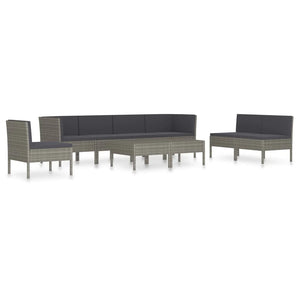 vidaXL 9 Piece Patio Lounge Set with Cushions Poly Rattan Gray