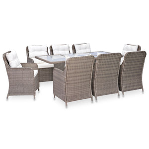 vidaXL Outdoor Dining Set with Cushions 9 Pieces Poly Rattan Multi Colors