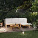 vidaXL 5-teiliges Terrassen-Lounge-Set mit Kissen Creme Massives Akazienholz