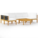 vidaXL 7-tlg. Terrassen-Lounge-Set mit Kissen Creme Massives Akazienholz