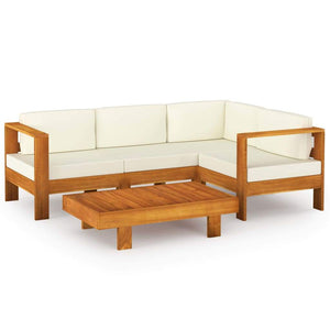 vidaXL 5 Piece Patio Lounge Set with Cream White Cushions Acacia Wood