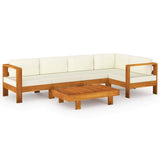 vidaXL 6 Piece Patio Lounge Set with Cream White Cushions Acacia Wood