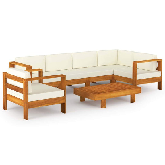 vidaXL 7-teiliges Terrassen-Lounge-Set mit cremeweißen Kissen aus Akazienholz