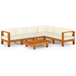 vidaXL 7 Piece Patio Lounge Set with Cream White Cushions Acacia Wood