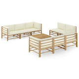 vidaXL 9 Piece Patio Lounge Set with Cream White Cushions Bamboo