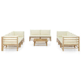 vidaXL 9 Piece Patio Lounge Set with Cream White Cushions Bamboo