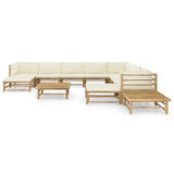 vidaXL 12 Piece Patio Lounge Set with Cream White Cushions Bamboo