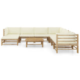 vidaXL 9 Piece Patio Lounge Set with Cream White Cushions Bamboo