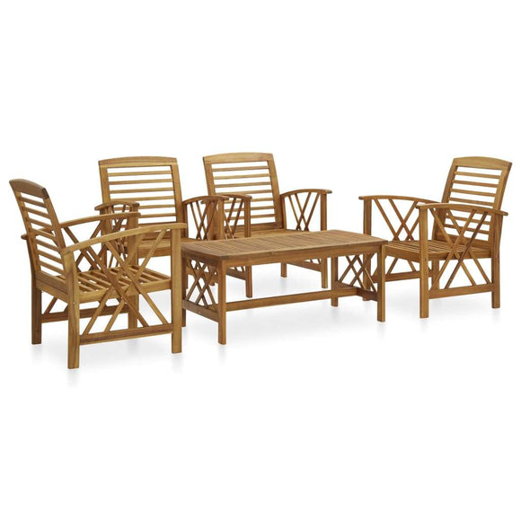 vidaXL 5 Piece Patio Lounge Set with Cushions Solid Acacia Wood