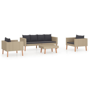 vidaXL 4 Piece Patio Lounge Set with Cushions Poly Rattan Beige