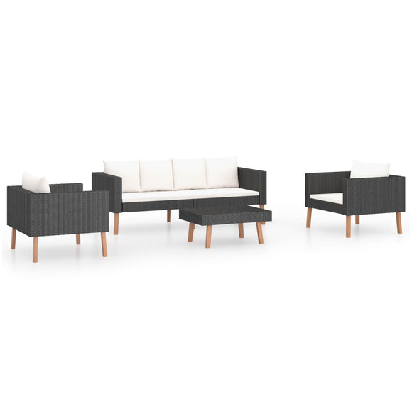 vidaXL 4-teiliges Terrassen-Lounge-Set mit Kissen Polyrattan Schwarz