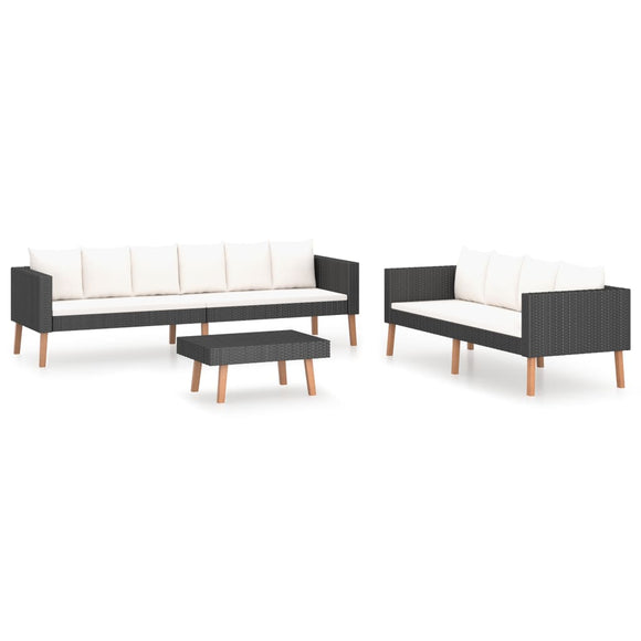 vidaXL 3-teiliges Terrassen-Lounge-Set mit Kissen Polyrattan Schwarz