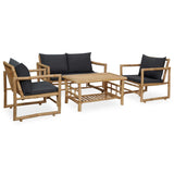 vidaXL Patio Lounge Set 4 Pieces with Cushions Rustic Armchair Cream/Gray